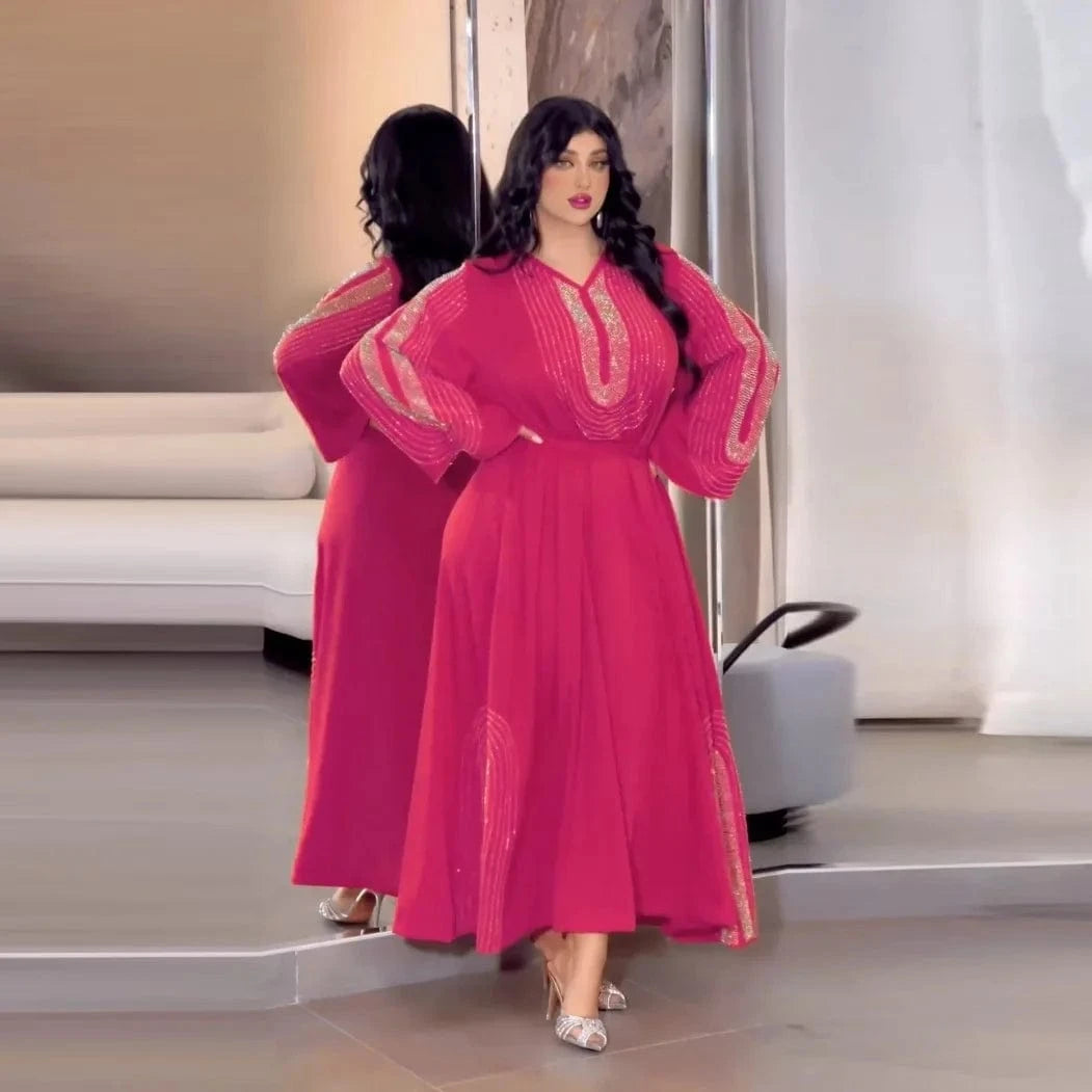Factory Muslim Women Fashion Abaya New Kaftan Dubai Luxury Shiny Beading Belted Evening Dress Jalabia Robes