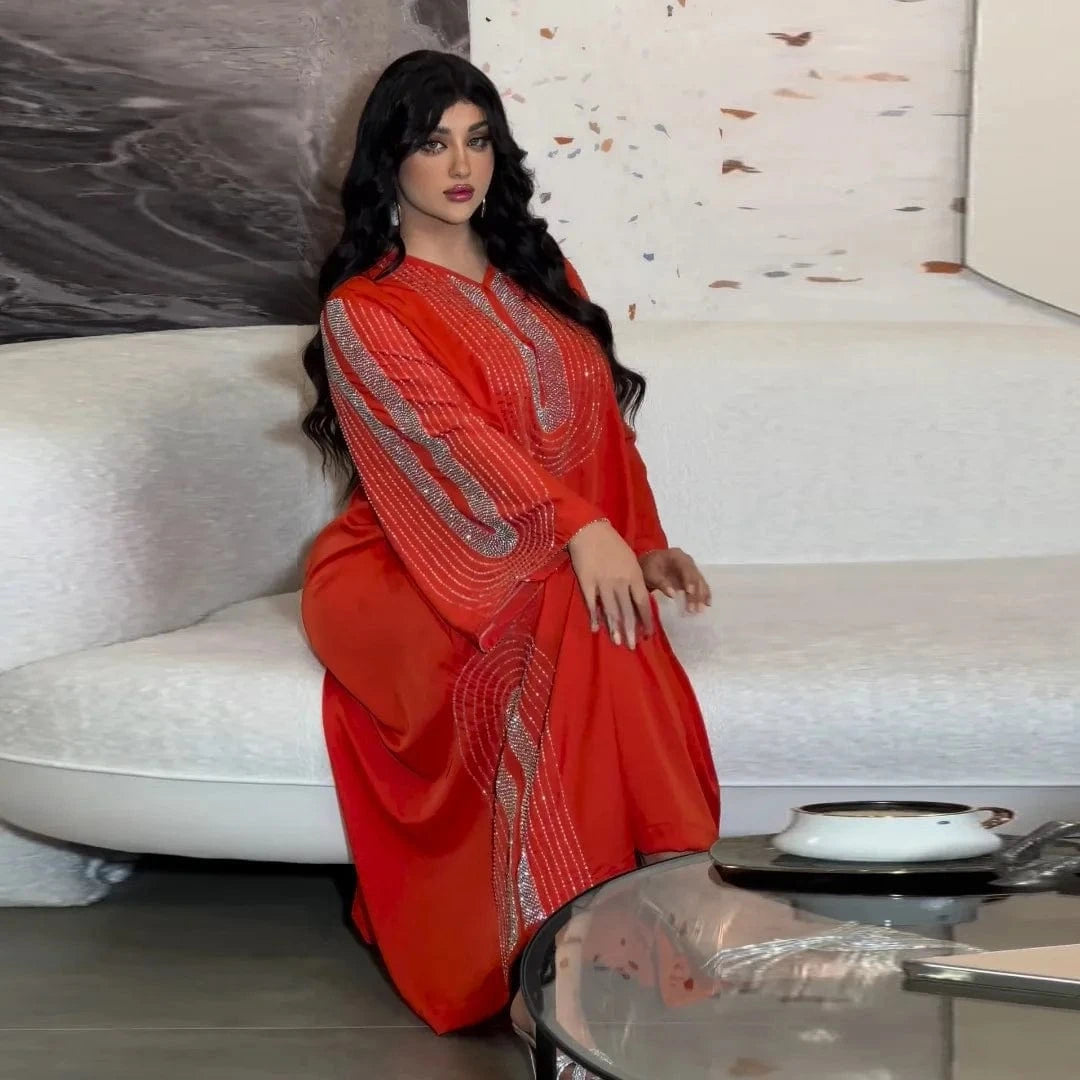 Factory Muslim Women Fashion Abaya New Kaftan Dubai Luxury Shiny Beading Belted Evening Dress Jalabia Robes