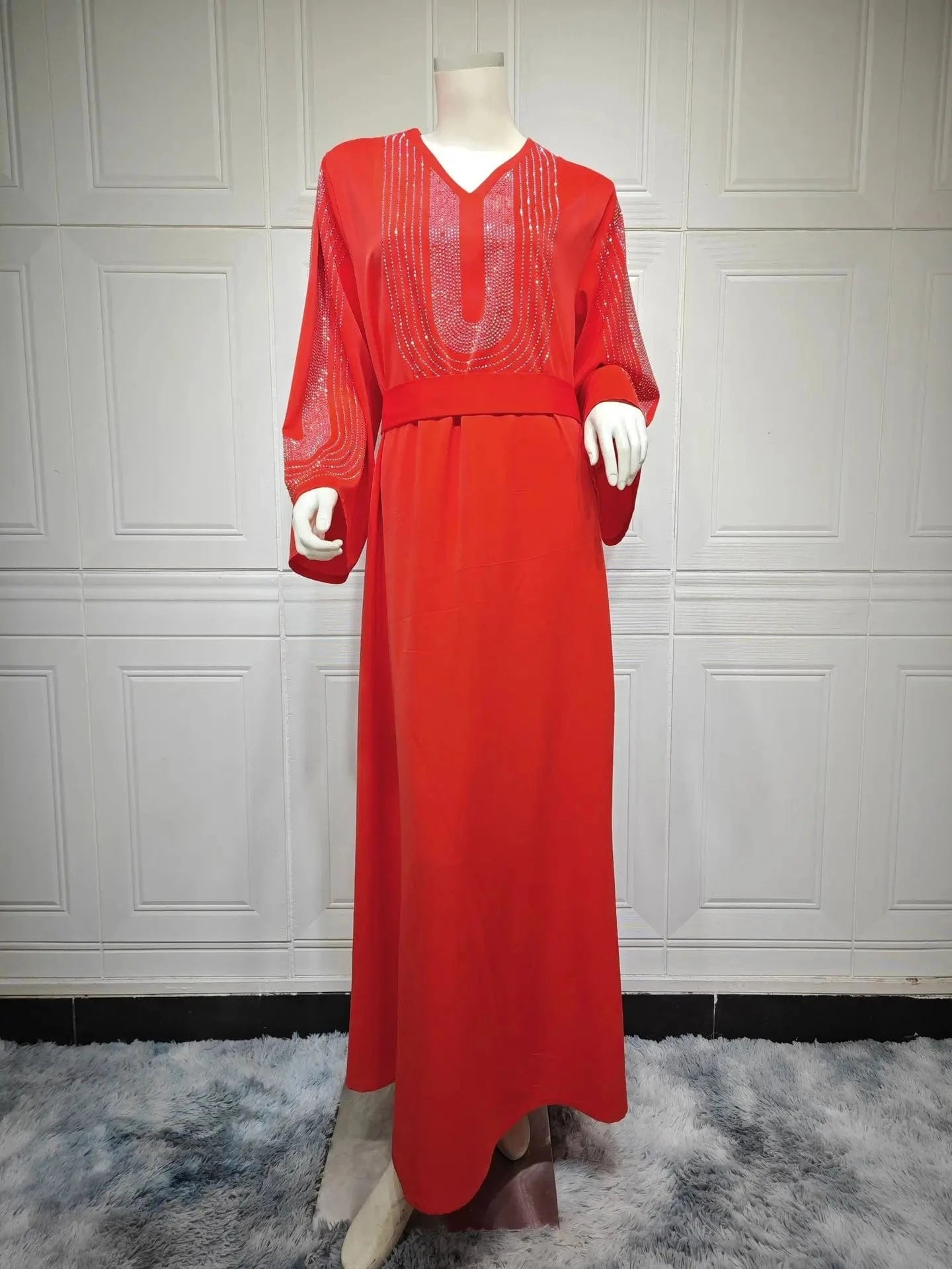 Factory Muslim Women Fashion Abaya New Kaftan Dubai Luxury Shiny Beading Belted Evening Dress Jalabia Robes