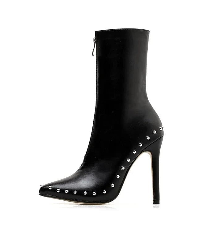 Factory supplier cheap women pointed toe rivet stiletto ankle boots Zipper high Heel Sexy Short Booties winter shoes