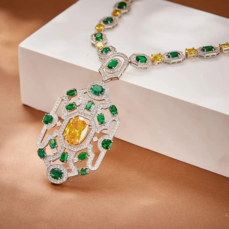 Factory wholesale brass plated 18K gold green women's necklaces, earrings, jewelry sets