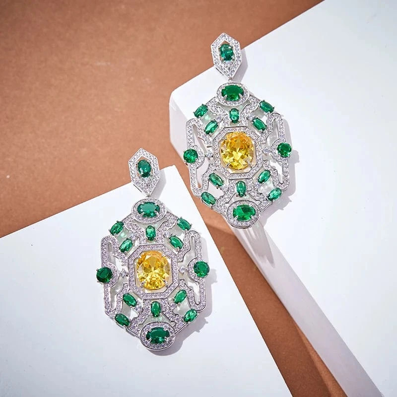 Factory wholesale brass plated 18K gold green women's necklaces, earrings, jewelry sets