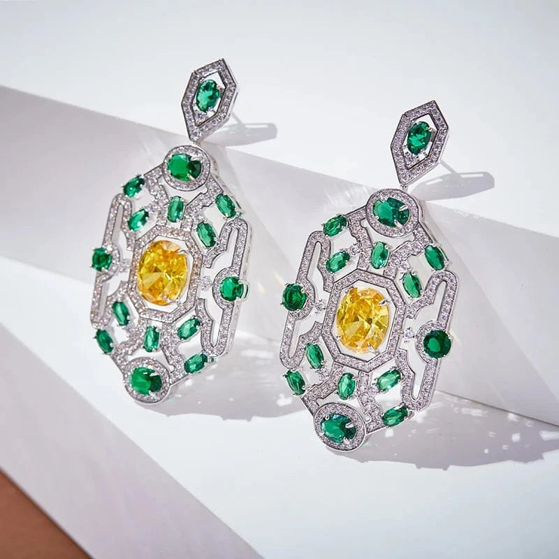 Factory wholesale brass plated 18K gold green women's necklaces, earrings, jewelry sets