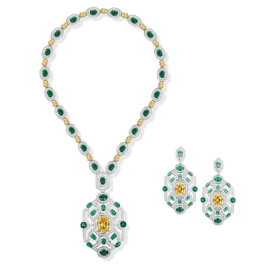 Factory wholesale brass plated 18K gold green women's necklaces, earrings, jewelry sets