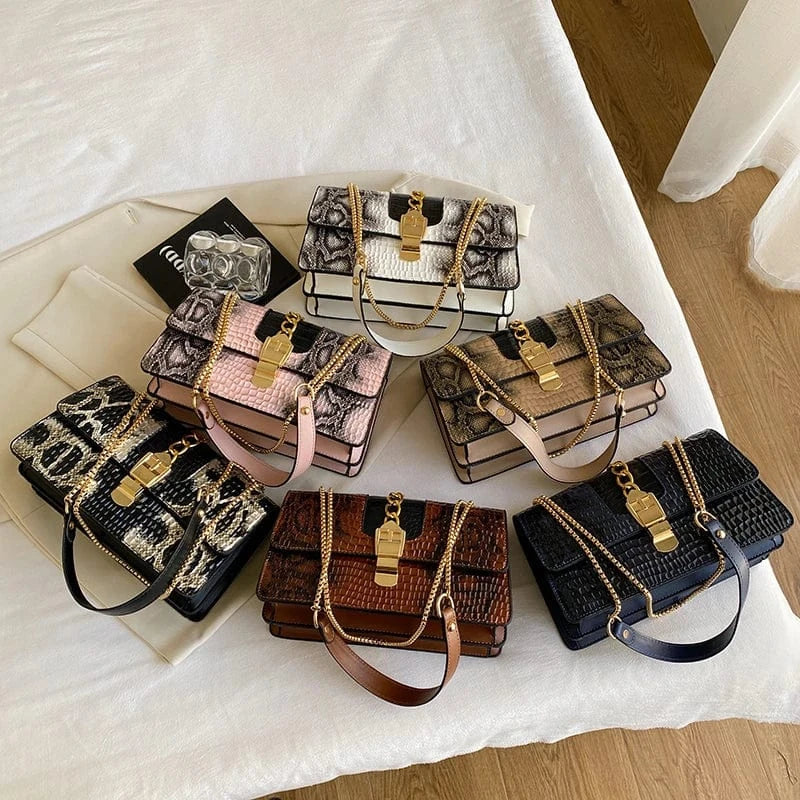 Factory Wholesale Snake Skin Handbags 2024 Lady Luxury Bags With Chain Lady Fashion Design Purses for Girls