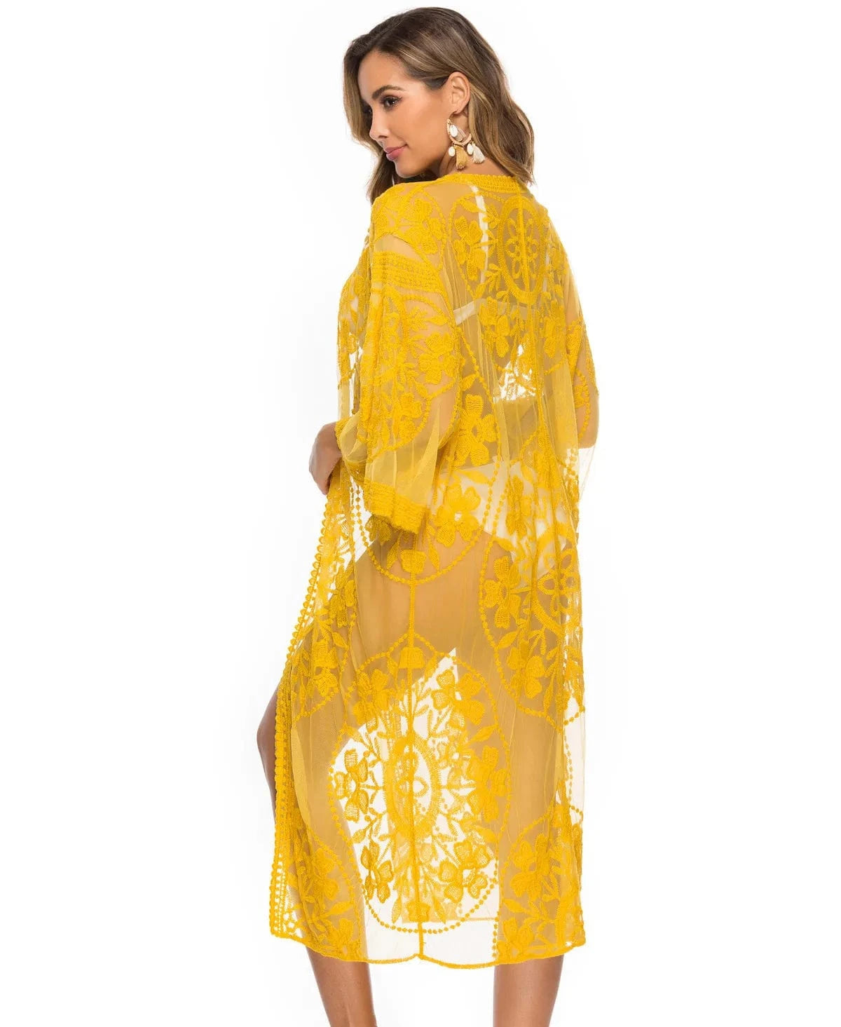 Factory Women's Lace Embroidery Cardigan Sheer Beach Cover Ups Long Open Kimono for Women