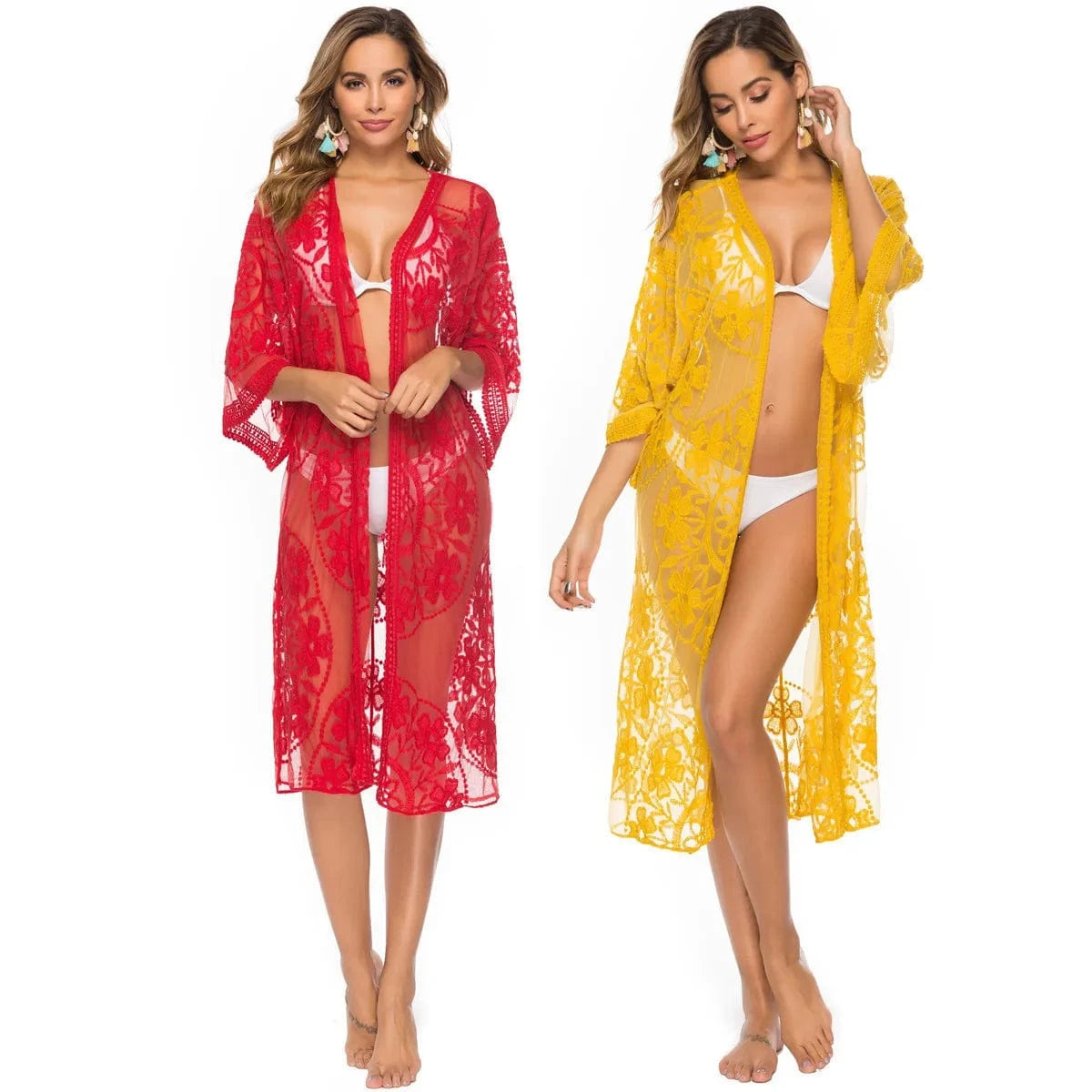 Factory Women's Lace Embroidery Cardigan Sheer Beach Cover Ups Long Open Kimono for Women