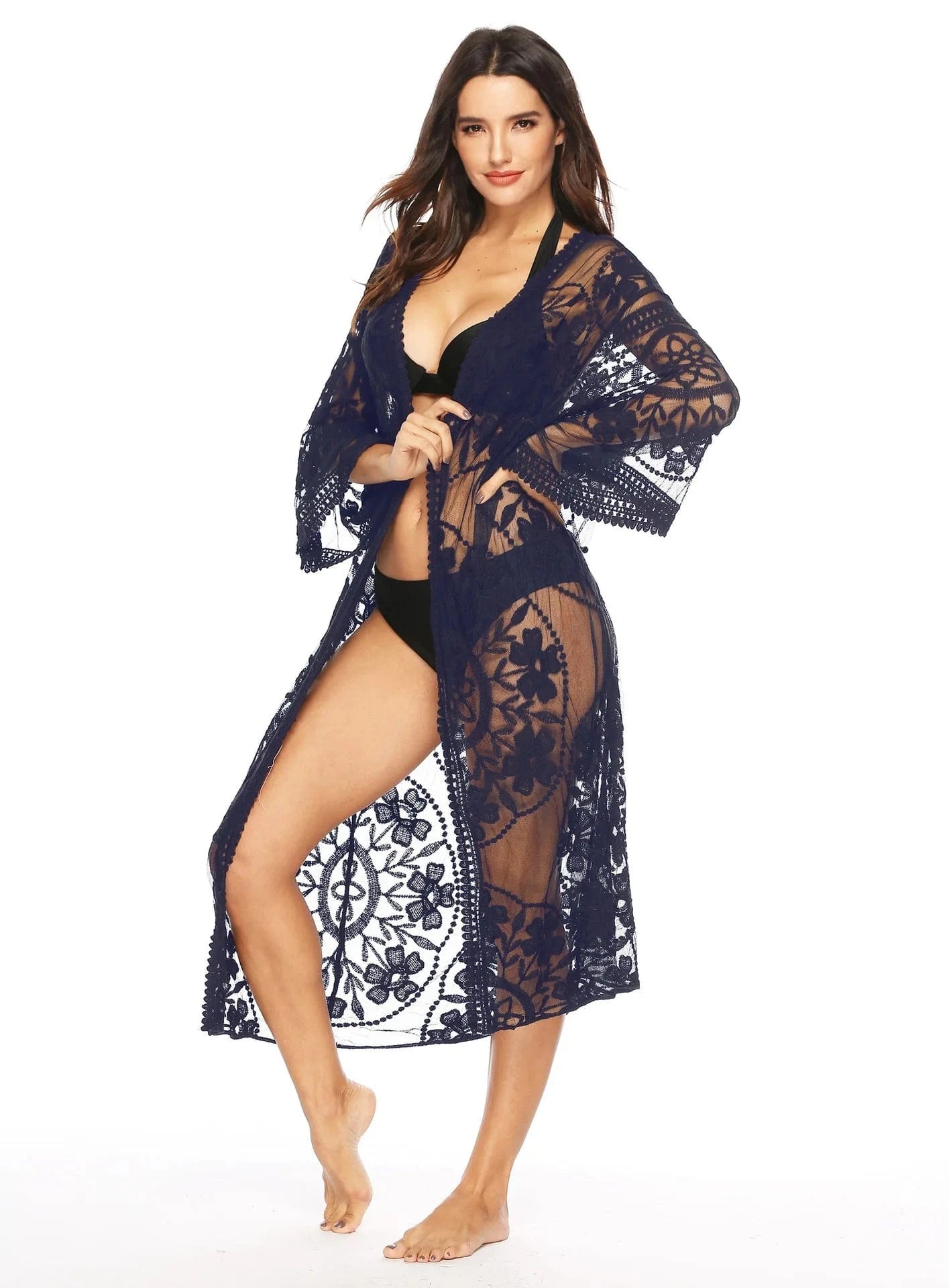 Factory Women's Lace Embroidery Cardigan Sheer Beach Cover Ups Long Open Kimono for Women