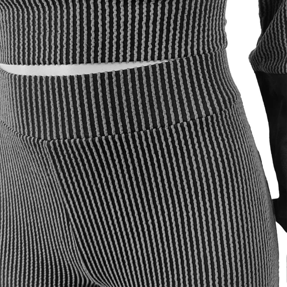 FAGADOER Casual Ribbed 2 Piece Sets Woman Outfit Long Sleeve Hooded Patchwork Sweatshirts Tops and Flare Pants Jogger Tracksuit