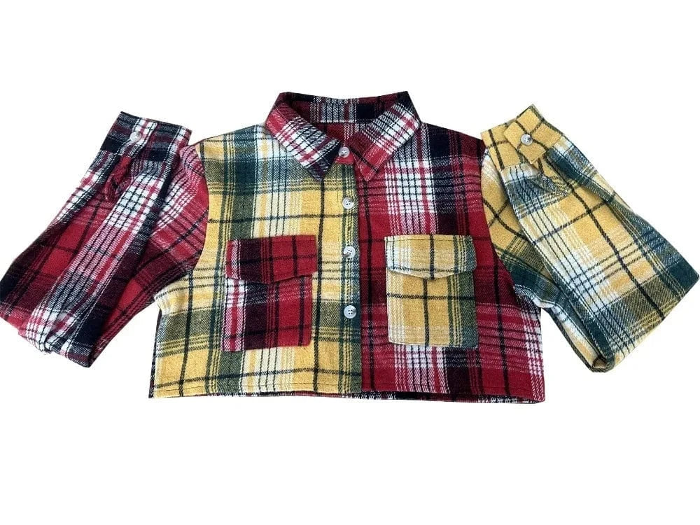 FAGADOER Fashion Plaid Print Slim Crop Coats Women Turndown Collar Button Long Sleeve Slim Tops Casual Female Pocket OL Clothing