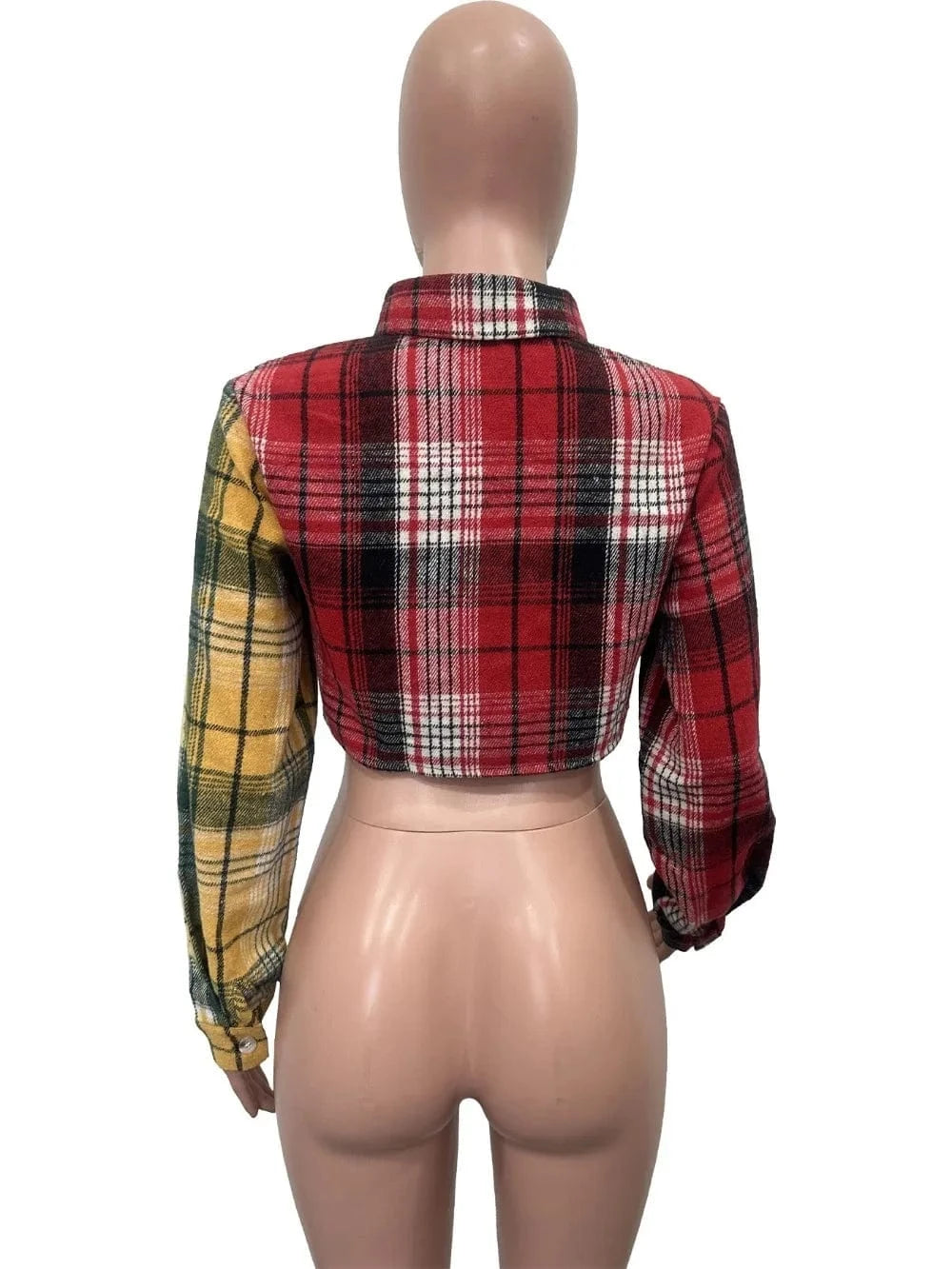 FAGADOER Fashion Plaid Print Slim Crop Coats Women Turndown Collar Button Long Sleeve Slim Tops Casual Female Pocket OL Clothing