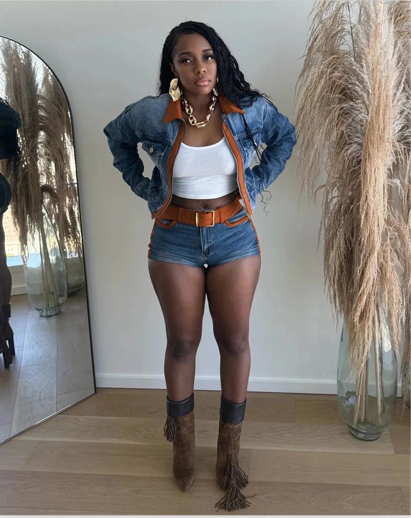 FAGADOER Retro Sexy Woman 2 Piece Set Outfit Long Sleeves Color Block Zipper Crop Jackets and Shorts Female Streetwear Clothing