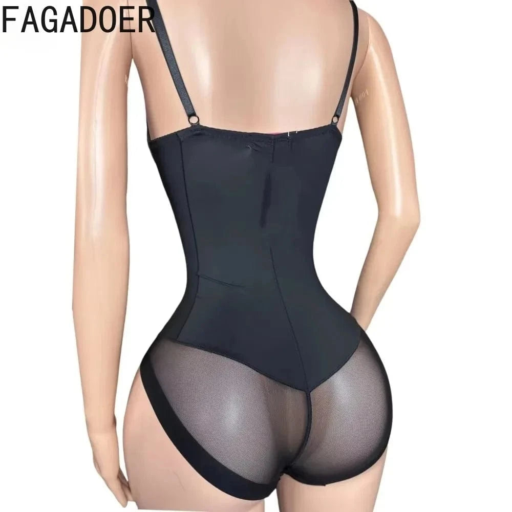 FAGADOER Sexy Solid V Neck Spaghetti Strap Bodysuits Women Sleeveless Backless High Stretchy Bodycon Rompers Female Clubwear new