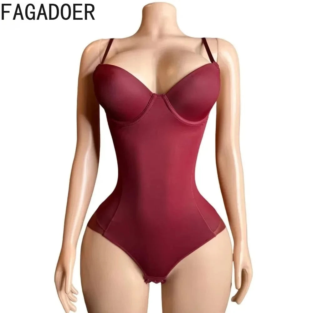 FAGADOER Sexy Solid V Neck Spaghetti Strap Bodysuits Women Sleeveless Backless High Stretchy Bodycon Rompers Female Clubwear new