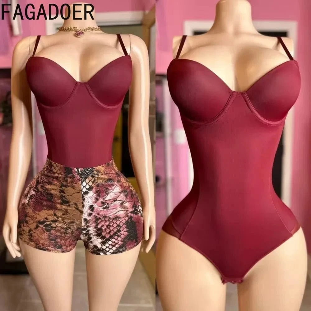 FAGADOER Sexy Solid V Neck Spaghetti Strap Bodysuits Women Sleeveless Backless High Stretchy Bodycon Rompers Female Clubwear new