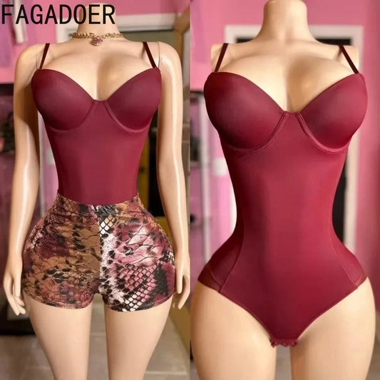 FAGADOER Sexy Solid V Neck Spaghetti Strap Bodysuits Women Sleeveless Backless High Stretchy Bodycon Rompers Female Clubwear new