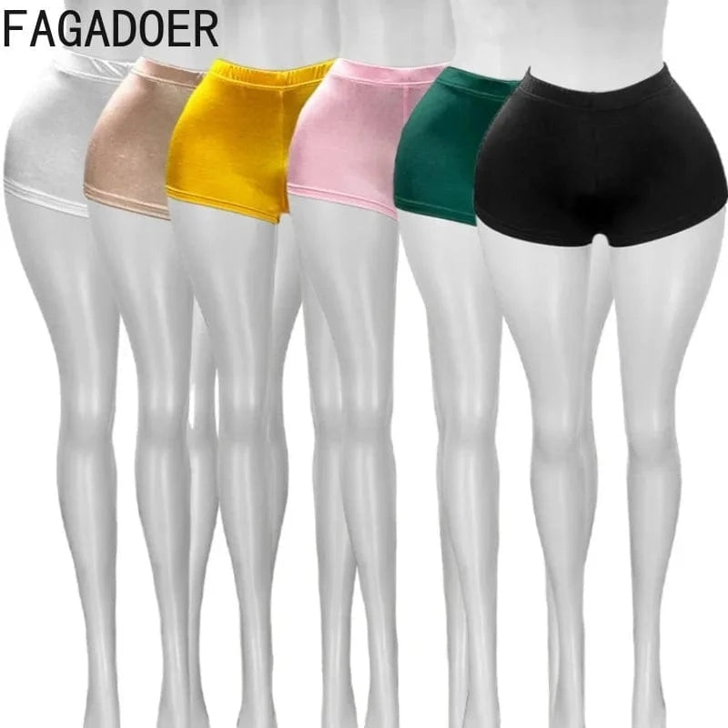 FAGADOER Y2k Sexy Bodycon Shorts for Woman Solid Color High Waist Elasticity Shorts Female Streetwear Bottoms 2025 Summer New