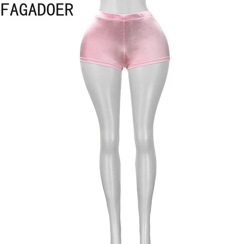 FAGADOER Y2k Sexy Bodycon Shorts for Woman Solid Color High Waist Elasticity Shorts Female Streetwear Bottoms 2025 Summer New