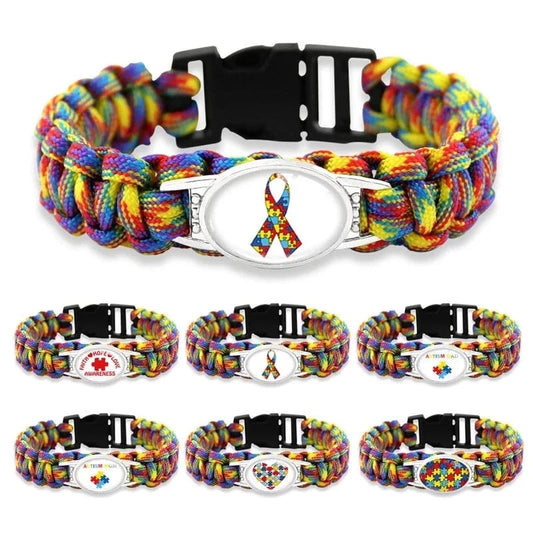 Faith Hope Love Autism Dad Mom Aunt Grandma Awareness Ribbon Puzzle Piece Women Wristband OEM ODM Paracord Survival Bracelet