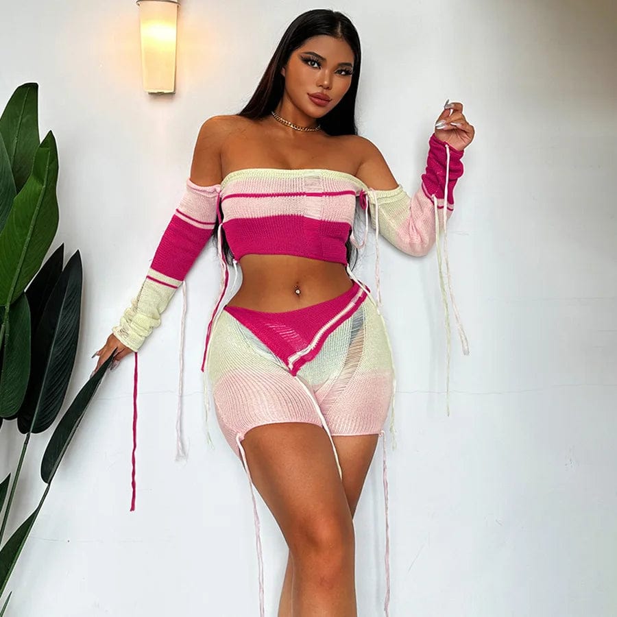 Fall 2023 Women Clothes Shorts Knit Sexy Women Corp Sweater 2 Piece Cozy Knit Sweater Set Knitting Needles Short Set