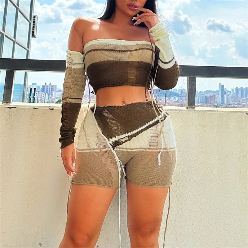 Fall 2023 Women Clothes Shorts Knit Sexy Women Corp Sweater 2 Piece Cozy Knit Sweater Set Knitting Needles Short Set