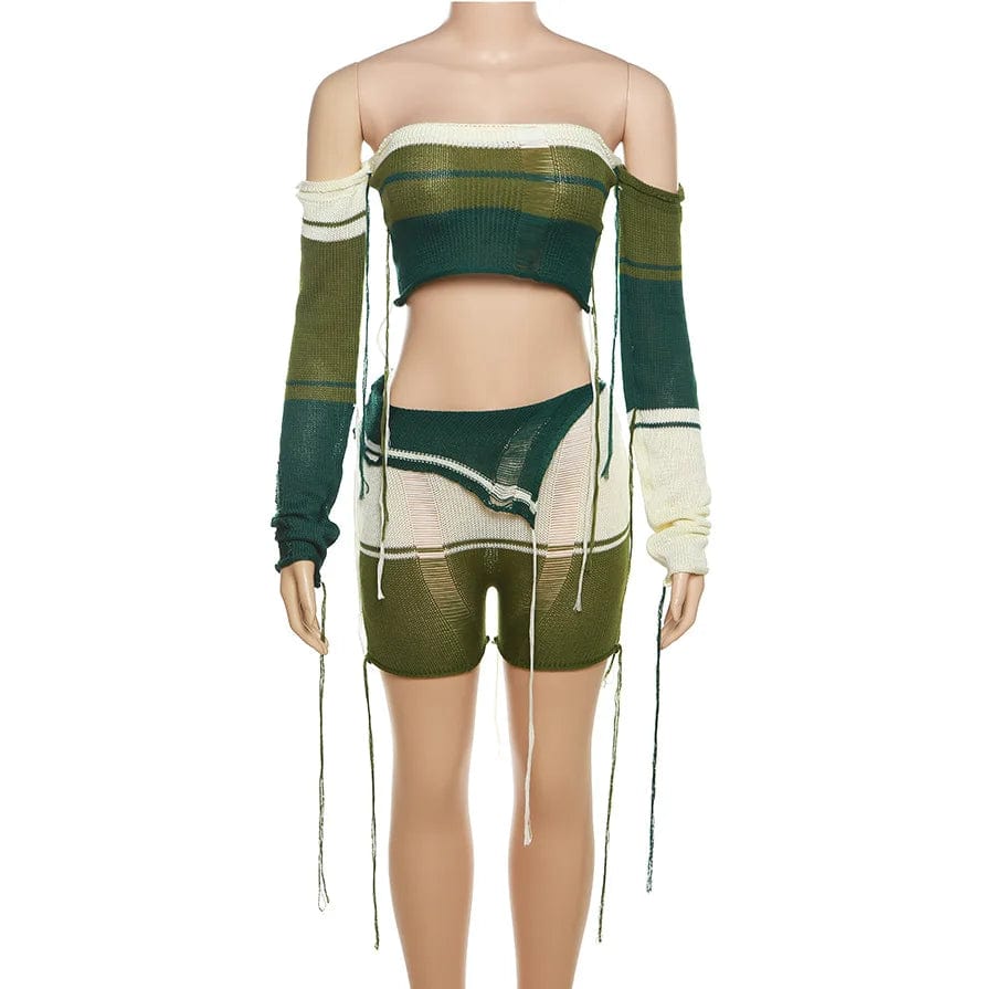 Fall 2023 Women Clothes Shorts Knit Sexy Women Corp Sweater 2 Piece Cozy Knit Sweater Set Knitting Needles Short Set