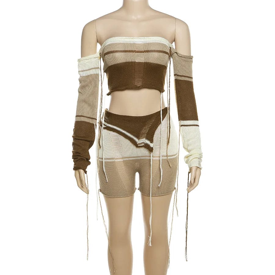 Fall 2023 Women Clothes Shorts Knit Sexy Women Corp Sweater 2 Piece Cozy Knit Sweater Set Knitting Needles Short Set