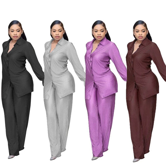 fall 2024 lady miyake pleated fabric african women two 2 piece long pleated shirt pant set 2024 clothes clothing for women 2022