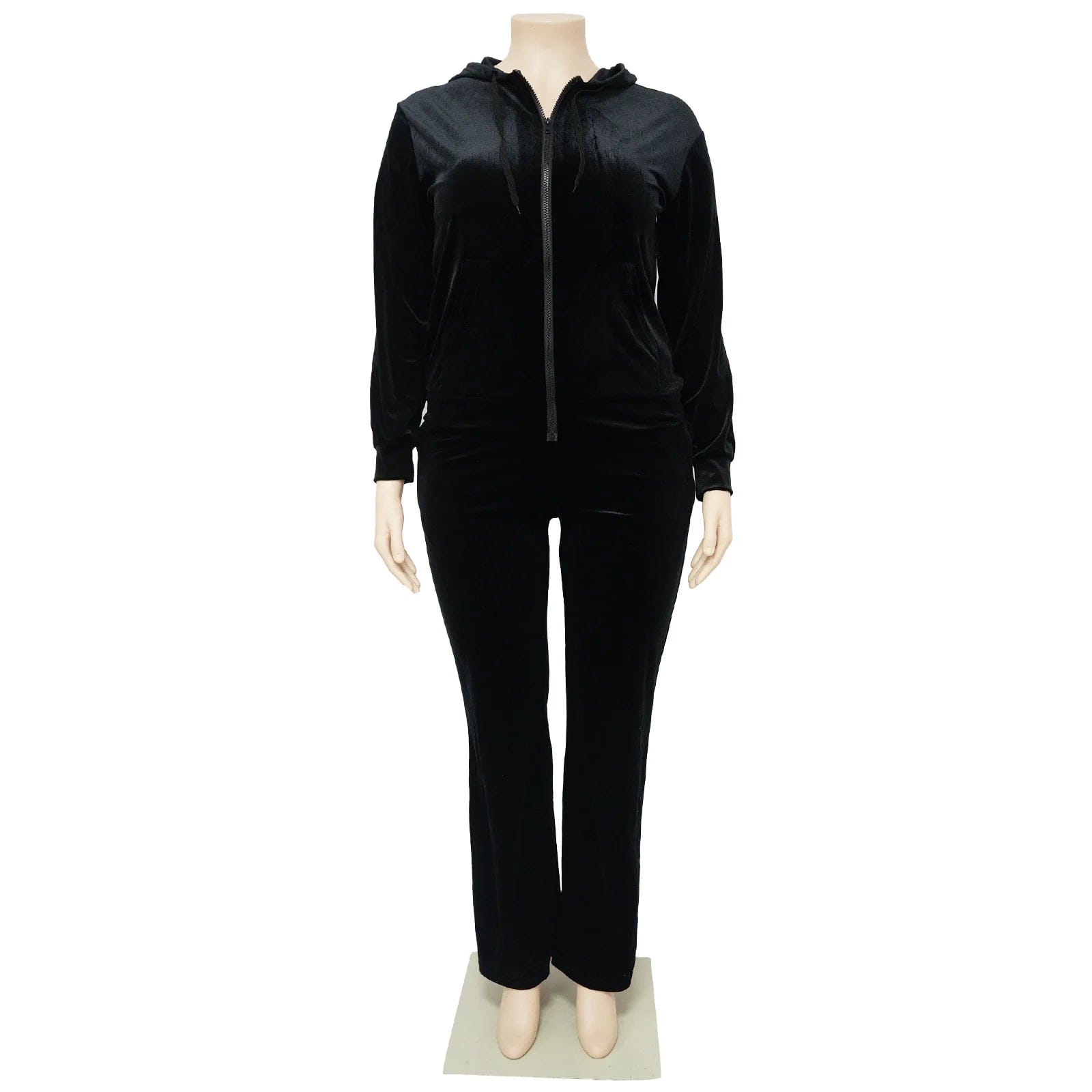 fall 2024 new products plus size women's clothing Solid color casual sports velvet fabric hooded  top two piece pants set