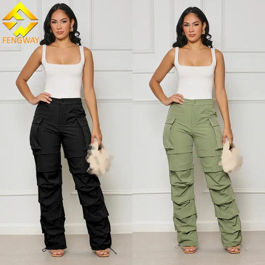 fall 2024 women Cargo Pants Ruched Pockets Casual Streetwear Baggy Trousers Korean Harajuku Vintage Loose Trouser