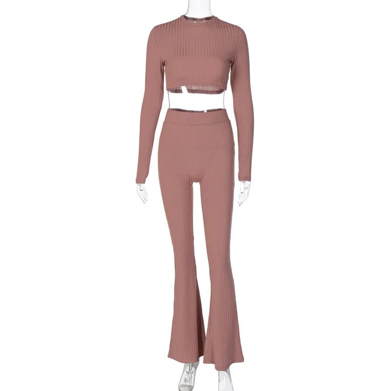 Fall 2024 Women Clothes 2 Piece Set Women Wide Leg Ladies Cozy Two Piece Custom Knit Ribbed Lounge Wear Sets For Women