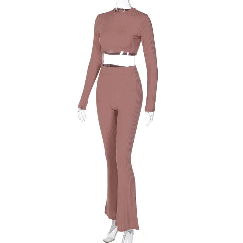 Fall 2024 Women Clothes 2 Piece Set Women Wide Leg Ladies Cozy Two Piece Custom Knit Ribbed Lounge Wear Sets For Women