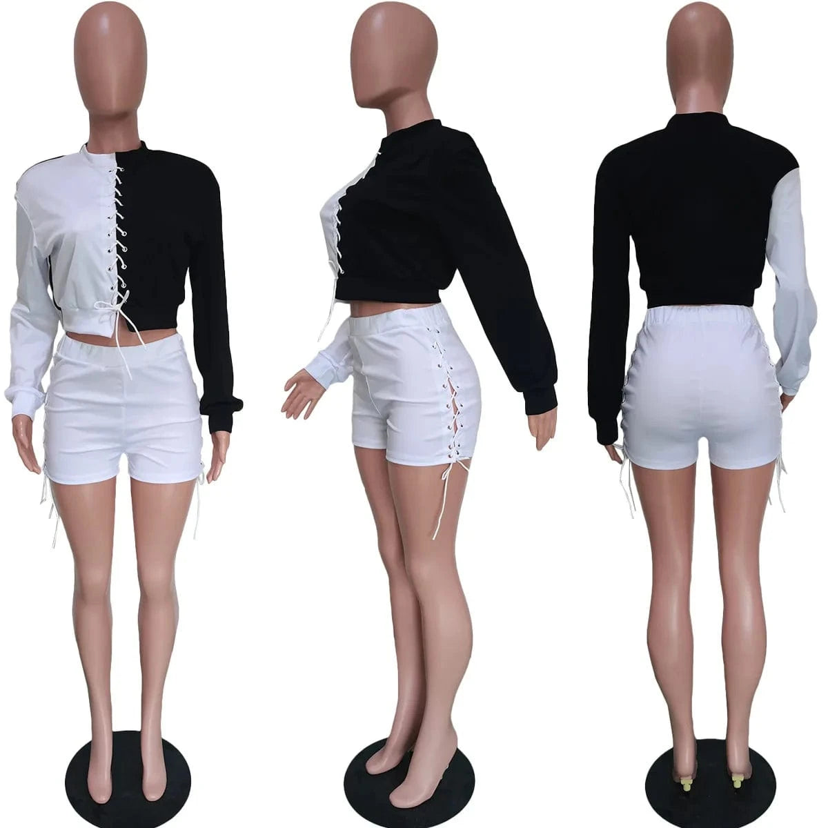 Fall Clothes for Women Short Pants Two Piece Set Women Shorts Set Loose Colorblock Tracksuit Lace Up Sweat Suit Set