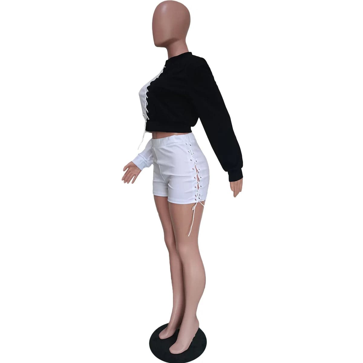 Fall Clothes for Women Short Pants Two Piece Set Women Shorts Set Loose Colorblock Tracksuit Lace Up Sweat Suit Set