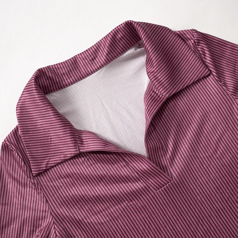 fall spring 2024 women ladies striped v neck outfit two 2 piece long sleeve top shirt and pants set streetwear clothes for women