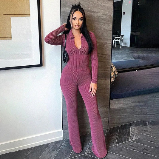 fall spring 2024 women ladies striped v neck outfit two 2 piece long sleeve top shirt and pants set streetwear clothes for women