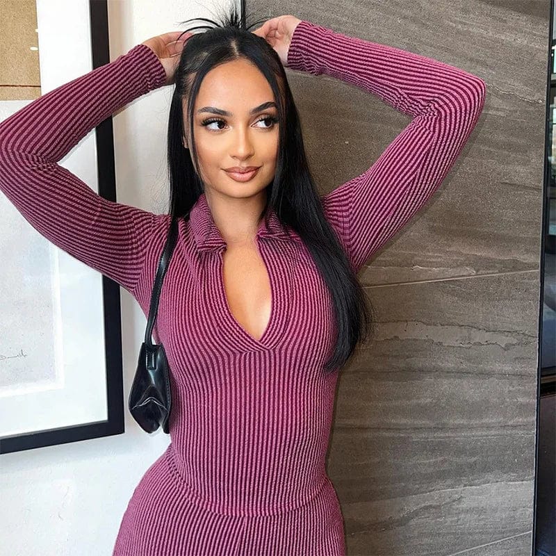 fall spring 2024 women ladies striped v neck outfit two 2 piece long sleeve top shirt and pants set streetwear clothes for women