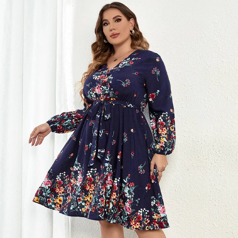 Fall Style Women Plus Size Large Long Dresses Casual Chic Elegant Blue Floral Boho Party Evening Festival Turkish Clothing Dress