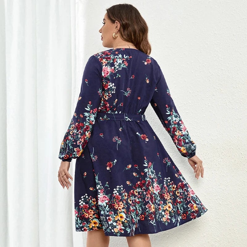 Fall Style Women Plus Size Large Long Dresses Casual Chic Elegant Blue Floral Boho Party Evening Festival Turkish Clothing Dress