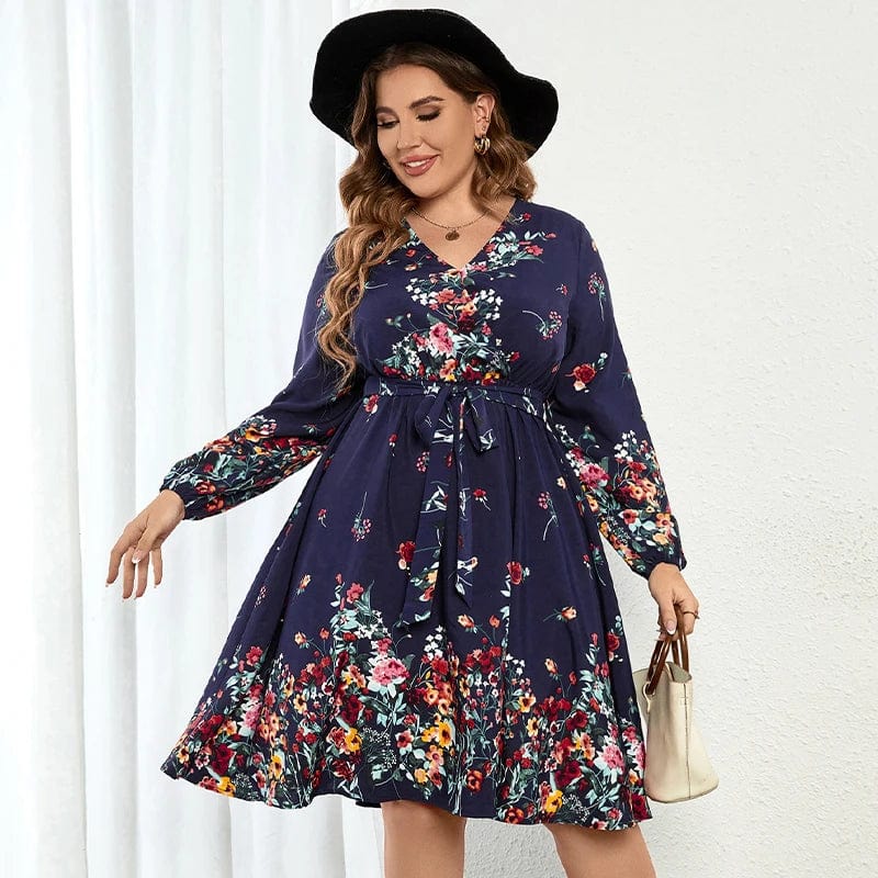 Fall Style Women Plus Size Large Long Dresses Casual Chic Elegant Blue Floral Boho Party Evening Festival Turkish Clothing Dress