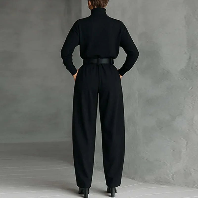 Fall Turtleneck Bottom Shirt Suit Pants Suit Woman Chic Solid High Waist Straight Outfit Winter Long Sleeve Pullover 2 Piece Set - SN Wigs & More