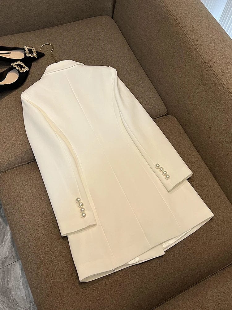 Fall Winter Fashion Cloth Women Delicacy Bow Designed Long Sleeve Notched Beading Lady Blazer Dress
