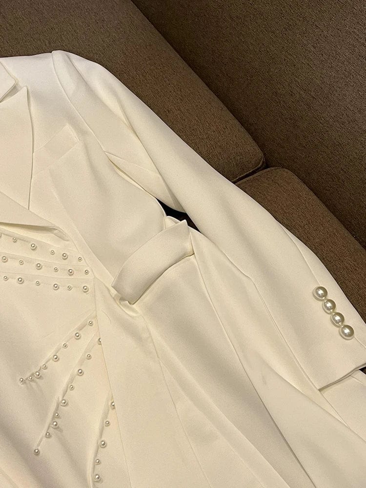 Fall Winter Fashion Cloth Women Delicacy Bow Designed Long Sleeve Notched Beading Lady Blazer Dress