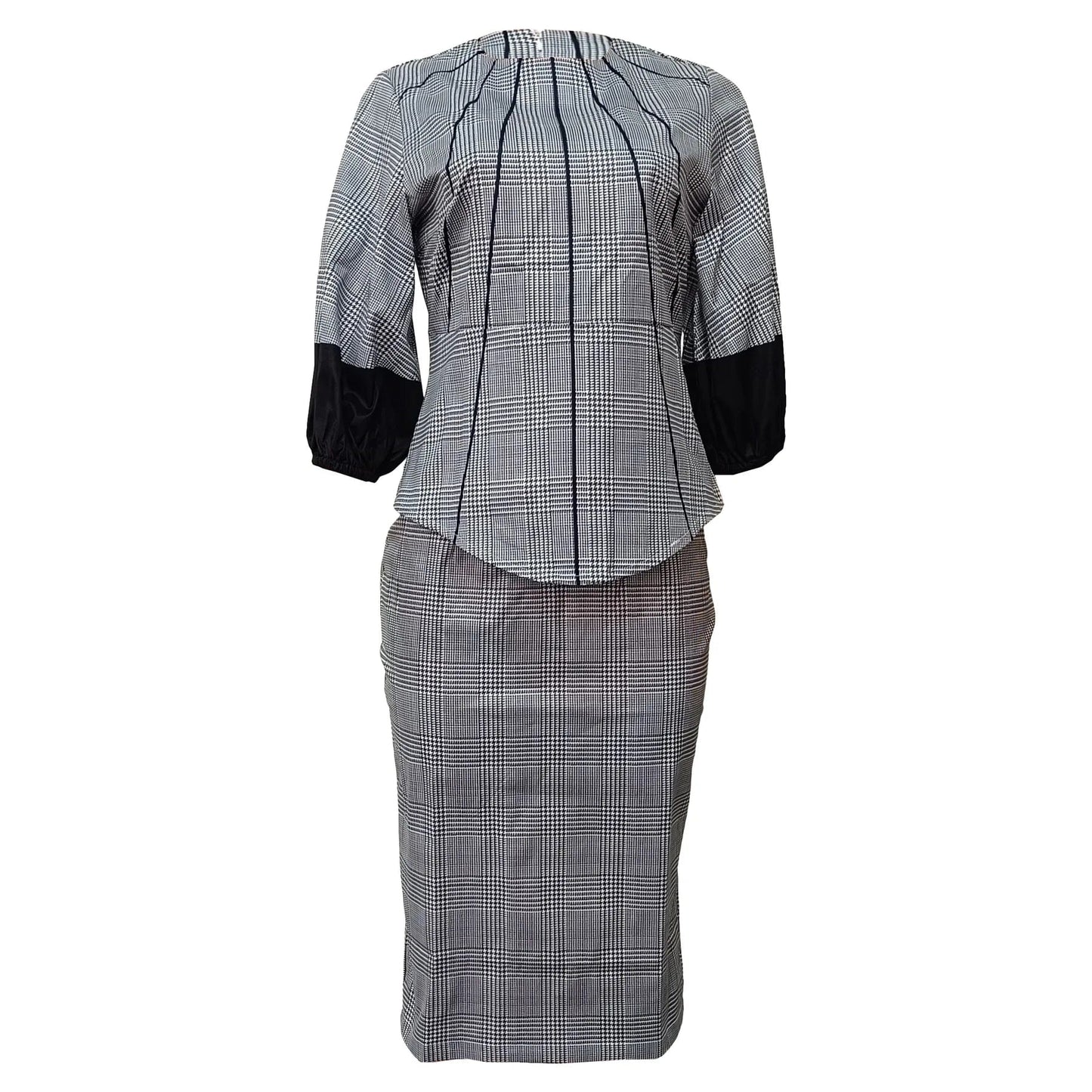 Fall Winter Women's Clothing Patchwork Lantren Sleeve Tops And Midi Skirt Set Fashion Print Split 2 Piece Skirt Set