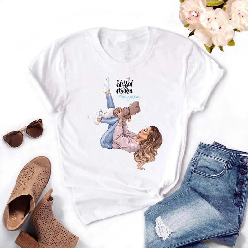 Family Cartoon Super Mom Life Momlife Mama Mother Summer Print Lady Outfits Top T Shirt Ladies Womens Graphic Female Tee T-Shirt