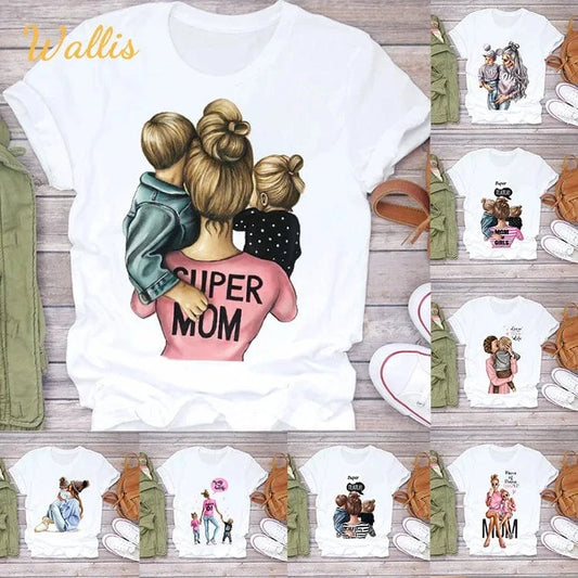 Family Cartoon Super Mom Life Momlife Mama Mother Summer Print Lady Outfits Top T Shirt Ladies Womens Graphic Female Tee T-Shirt