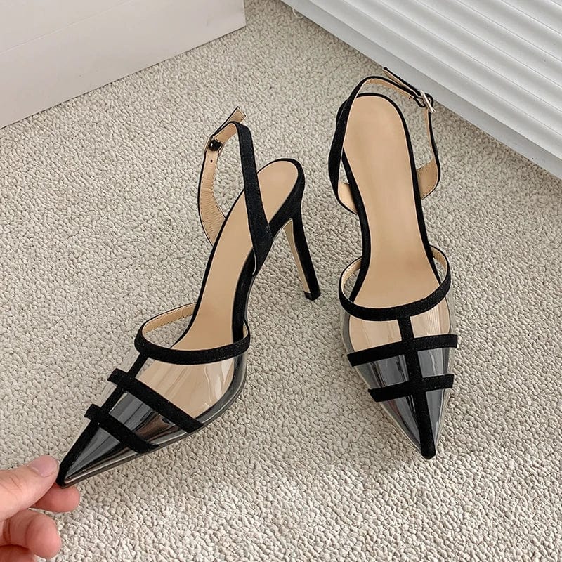 fancy shoes for ladies blue pointed head stripe party shoes buckle manufacturer sandals pointed toe women medium heel shoes