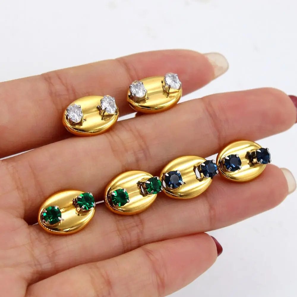 FANJIN Bling Zircon Inlaid Coffee Bean Ear Studs 18k Gold Plated Stainless Steel Earrings for Women Girls Prevent Allergy