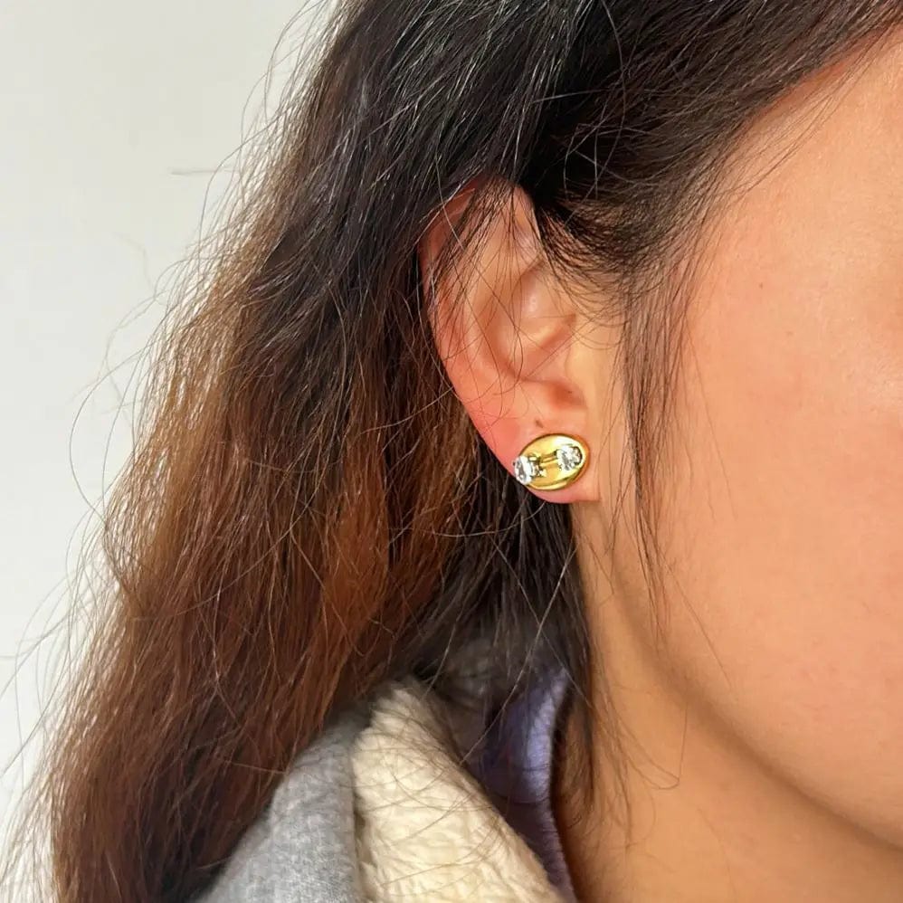 FANJIN Bling Zircon Inlaid Coffee Bean Ear Studs 18k Gold Plated Stainless Steel Earrings for Women Girls Prevent Allergy