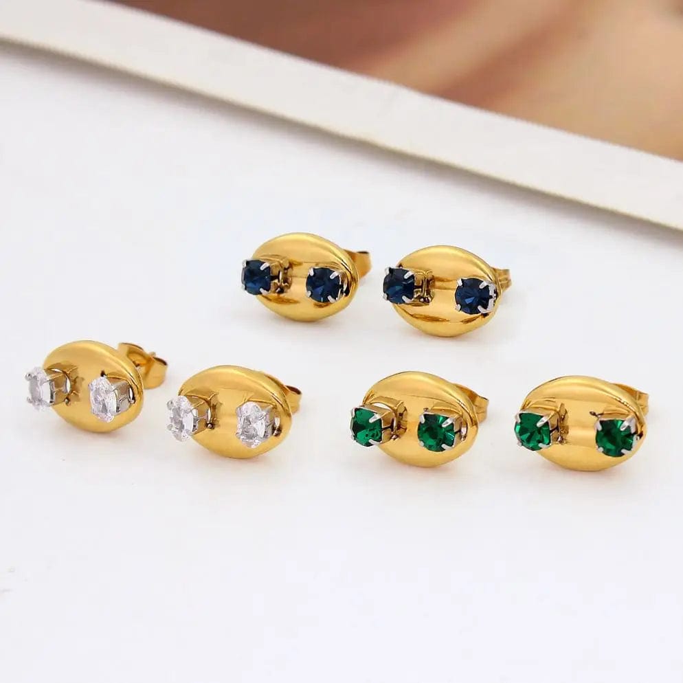 FANJIN Bling Zircon Inlaid Coffee Bean Ear Studs 18k Gold Plated Stainless Steel Earrings for Women Girls Prevent Allergy